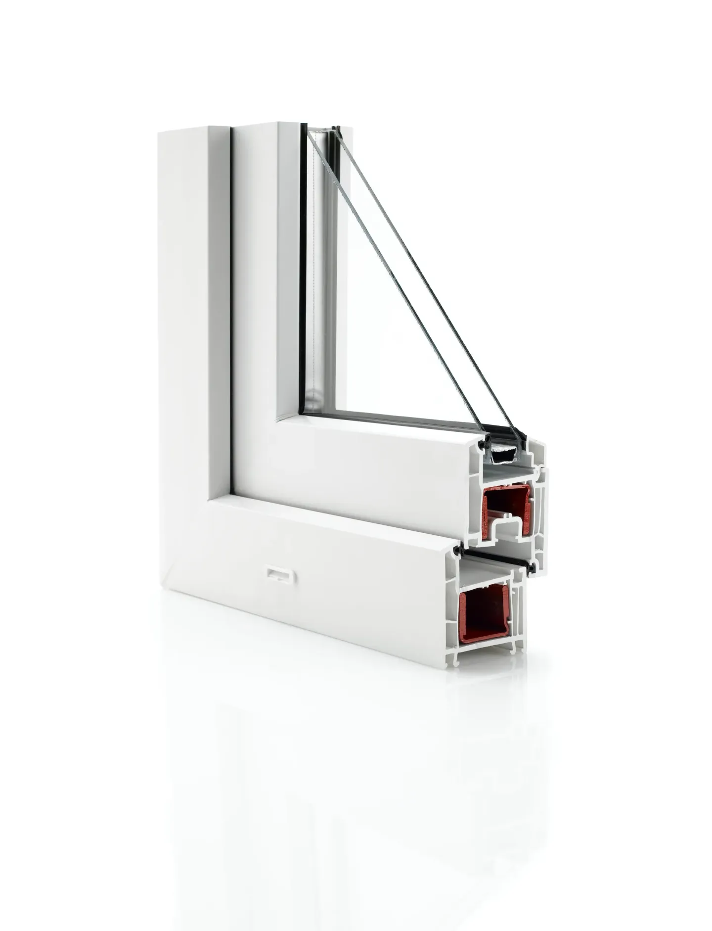 4500 Series – corner cut section, high-performance uPVC window